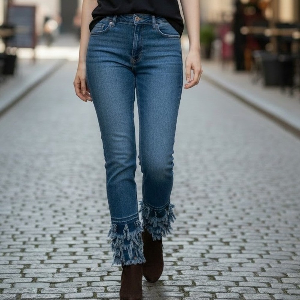 Liverpool Los Angeles Skinny Crop Jeans Dallas Fray Fringe Hem Blue Size 8 29